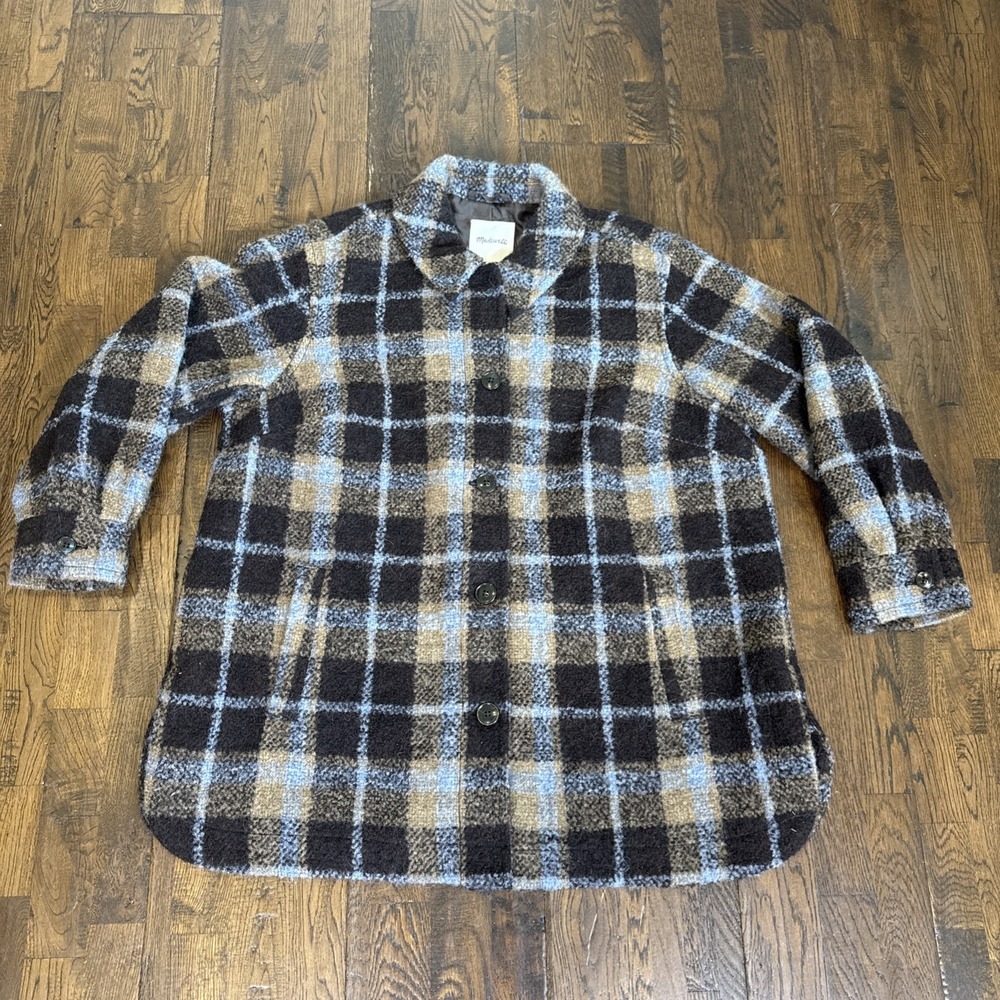 Madewell Belrose Cassel Plaid Shirt Jacket Devin Plaid Wool Alpaca Blend 1X NEW